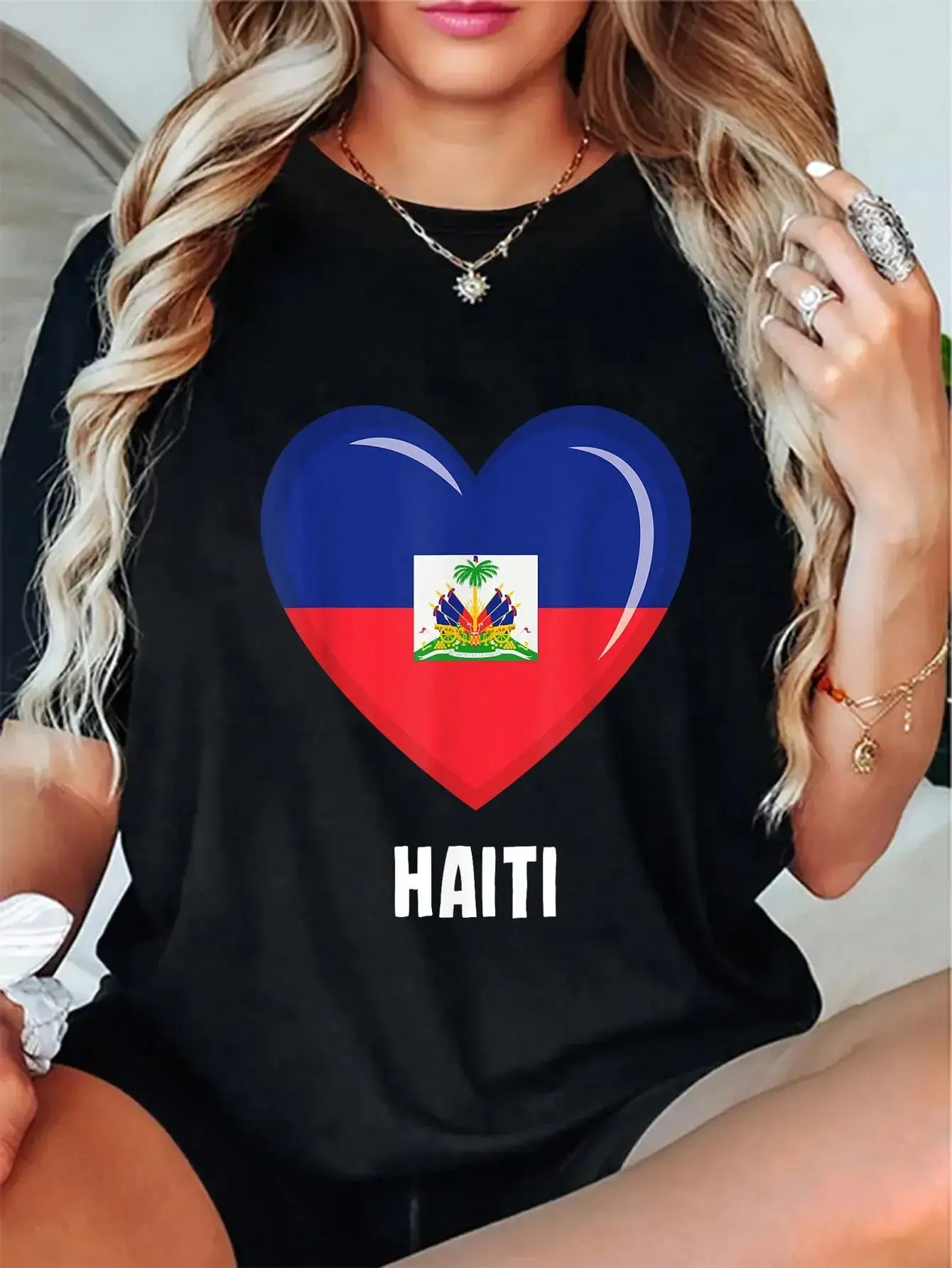 Haitian Flag Jersey T-Shirt Casual Short Sleeve Shirt
