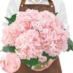 AnYa   3pcs  3D Real Touch Hydrangea Artificial Flowers, 21in Pink Realistic Latex Fake Hydrangea Flowers for Wedding Party Office Home Decor(Pink)