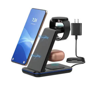 3 in 1 Wireless Charger, 15W Fast Charging Station with LED Lamp, Charging Station Compatible with Samsung & Galaxy Watch & Phone, Multi Charger Station