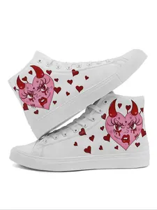 Heart Pattern High Top Canvas Sneakers, Fashionable Lace Up Front Sneakers for Women & Girls, Comfortable & Stylish Shoes for Daily Wear, Valentine's Day, Gift