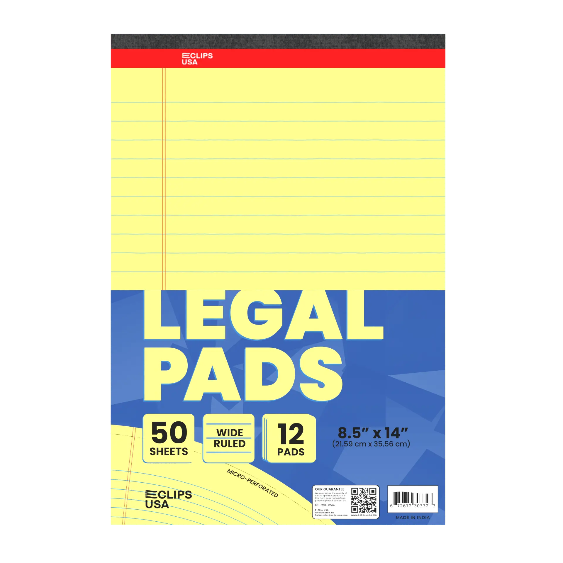 Legal Pad - 8.5 X 14 Inches, Ruled, 50 Canary Micro-perforated Sheets