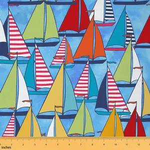 Sailboat Upholstery Fabric By The Yard,1 Yard,Colorful Ocean Nautical Theme Reupholstery Fabric for Chairs,Marine Sea Adventure Waterproof Fabric