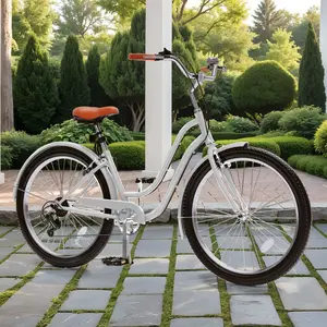 YINTATECH 24 & 26 Inch Beach Cruiser Bike, 7 Speed Commute Bike, Step-Through Bicycle for Adult Women & Men, Steel Frame Cruiser Bike with Full Front & Rear Fenders