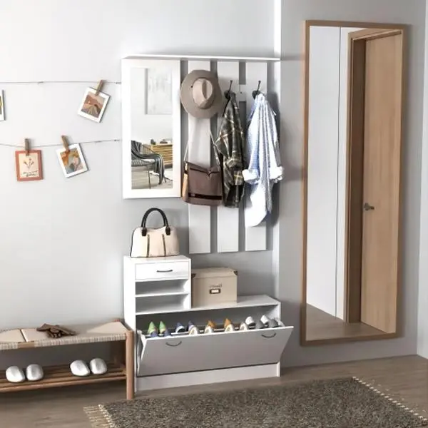 3-in-1 Entryway Cabinet: Shoe Storage + Hanging Shelf + Mirror - Space Saving Combination for Hallway & Foyer