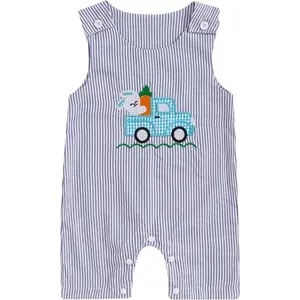 Infant Baby Boy Girl Easter Rabbit Jumpsuit Sleeveless Straps Romper Bib Pants One Piece Overalls Plaid Outfit