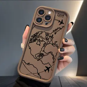 World Map & Airplanes Soft Case for iPhone 17 Air 16 Pro Max 15 Plus 14 13 12 11 X XS TPU Bumper Camera Lens Protection Rugged Durable Phone Cover Full Body Shockproof