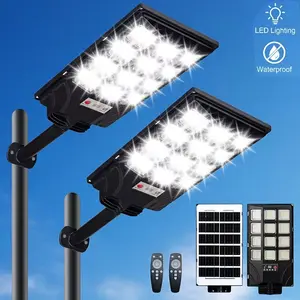 2PC Ultra-Bright Solar Street Light, 240 LED Solar Lights - IP65, Wide Angle Motion Sensor, Remote Control, Dusk to Dawn And - Perfect for Commercial Area, Parking Lot, Yard Lighting, Outdoor Solar Lights, Outdoor LED Safety