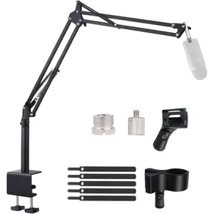 Microphone Stand Mic Boom Arm for Blue Yeti  QuadCast SoloCast Yeti Nano Snowball SM7B SM58 Q2U Fifine K669B and Other Mics, Overhead Mic Stand Desk Boom Arm with 5/8" 1/4" Adapter
