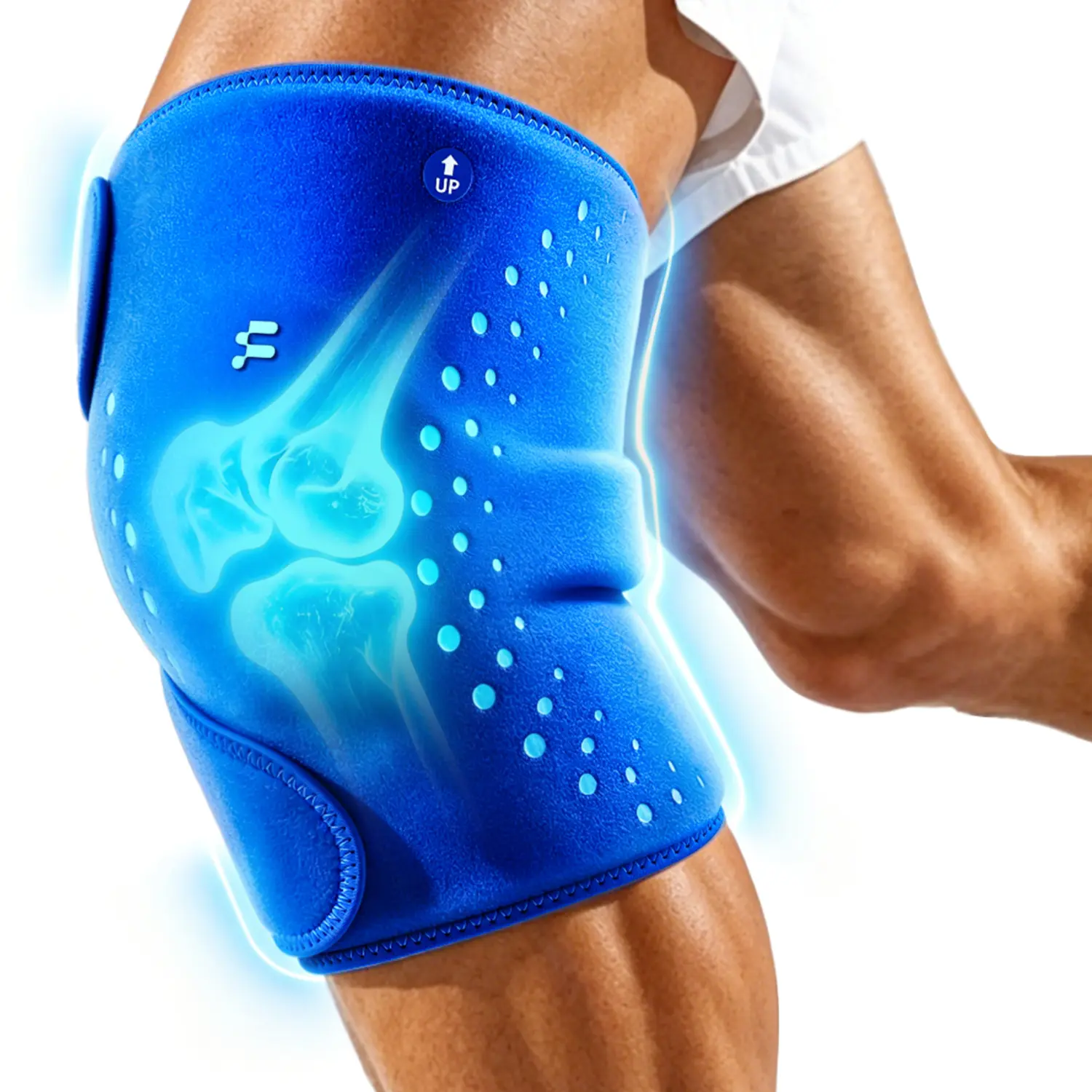 Fitomo Premium Adjustable Knee Ice Pack Wrap with Straps, Hot & Cold Gel Knee Brace with 360° Compression & 3D Cooling Gel, Reusable Hands-Free Support for Post-Workout Recovery & Daily Knee Care