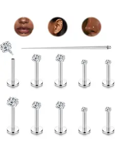 10Pcs 16G Titanium Helix Piercing Labret Stud Tragus Piercing Flat Back Earrings Internally Threaded Nose Studs Lip Piercing Tragus Medusa Piercing Jewellery 6/7/8MM Side Labret Jewelry