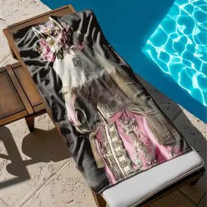 1 piece Portrait of a white horse wearing luxurious embroidered clothing themed beach towel - Fashion Digital Print Beach Towel, Soft Polyester Fiber, suitable for Camping, Picnic, Outdoors, Modern Pattern Style, Quick-dry and Absorbent Perfect