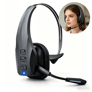 DH15 Trucker Over-Ear Bluetooth Headset with Mic, Dual Noise Cancellation Microphone, Mute Button, 55Hrs Battery Life, Adjustable Electronic Audio Headphones for Cell Phones & Computers