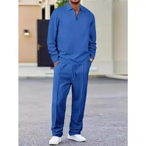 (2-piece set) (Suitable for spring and autumn) New men's waffle knit long-sleeve top and pants sports casual set.Made of comfortable and breathable fabric, it is an ideal choice for casual wear, workouts, and various other occasions