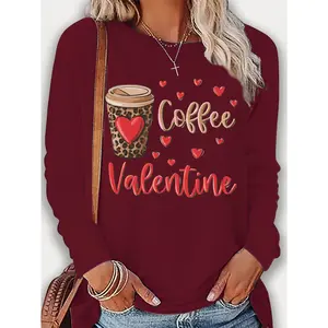 Women's Long Sleeve Top with Heart Print – All-Season Wear, Machine Washable, Regular Fit.Romantic Love Gift for Her, Perfect for Valentine's Day & Birthday.Versatile Basic T-Shirt for Casual Daily, Home & Outdoor Wear.