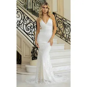 Jessica Angel JA10017 V-Neck Spaghetti Strap Fitted Open Back Ruched Lace Wedding Dress
