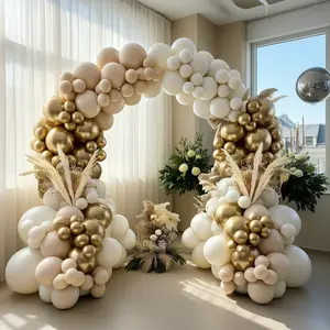 Sand White Balloon Arch Garland Kit, White and Gold Chrome Balloons With Arch Tape Glue Dots For Birthday Wedding Party Celebration Decor