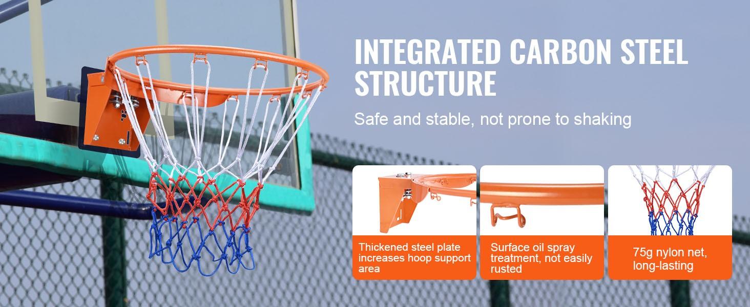 18-Inch Indoor Outdoor Basketball Rim Replacement Kit: Heavy Duty Q235 Steel Flex Rim With Net, Wall Or Door Mounted Hoop, Standard Hanging Basketball Hoop For Kids And Adults, Durable Outdoor Indoor Rim Construction