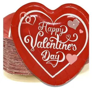 80 Pcs Valentine Heart Shaped Paper Plates