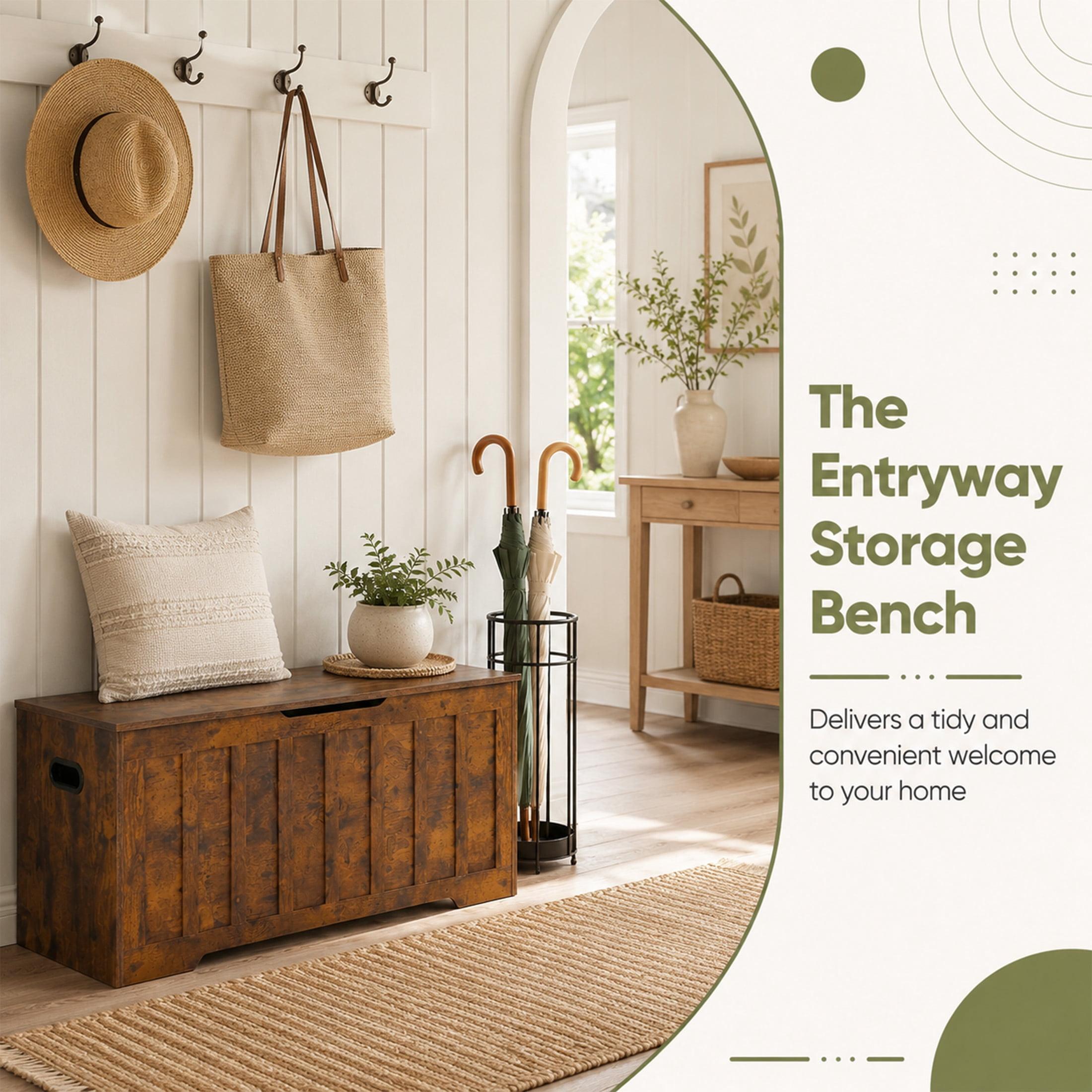 Farmhouse Wooden Storage Bench - Multipurpose Furniture, Farmhouse Style Decor, Large Size, 47.2" L × 15.7" W × 19.1" H, Safety Hinges, 220lb Load Capacity, Organizer for Shoes/Toys, Assembly Required Entryway Home Decor, Blankets Farmhouse Wooden Storage Bench - Multipurpose Furniture, Farmhouse Style Decor, Large Size, 47.2" L × 15.7" W × 19.1" H, Safety Hinges, 220lb Load Capacity, Organizer for Shoes/Toys, Assembly Required Entryway Home Decor, Blankets