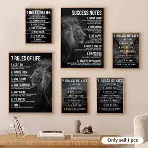7 Rules Of Life Motivation Painting Calligraphy Gallery-Quality Canvas Wall Art Poster | Waterproof & Fade-Resistant | Minimalist Unframed Design | Living Room, Bedroom & Office Decor | Multiple Sizes | Holiday gifts