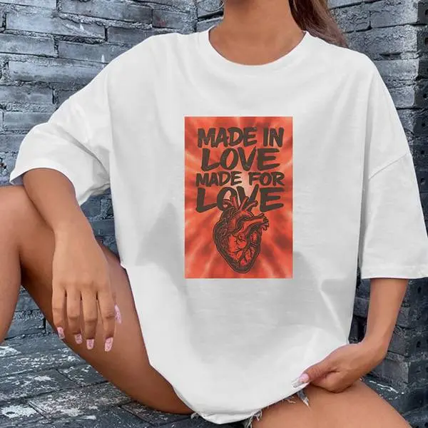 Made in Love Made for Love T-Shirt – Anatomical Heart Tie-Dye Graphic Tee, Bold Red Statement Shirt, Retro Grunge Unisex Top, Unique Gift for Couples & Valentines, Soft Cotton Inspirational Apparel