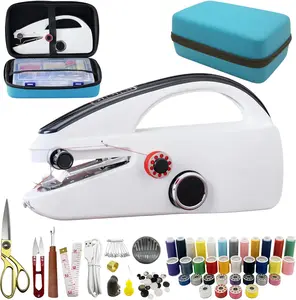 Mini Portable Handheld Heavy Duty Sewing Machine Complete Set with 110-Piece Sewing Kit & Blue Leather Storage Case, Quick Home Clothing Repair Tool for Adults Beginners, Ideal Gift