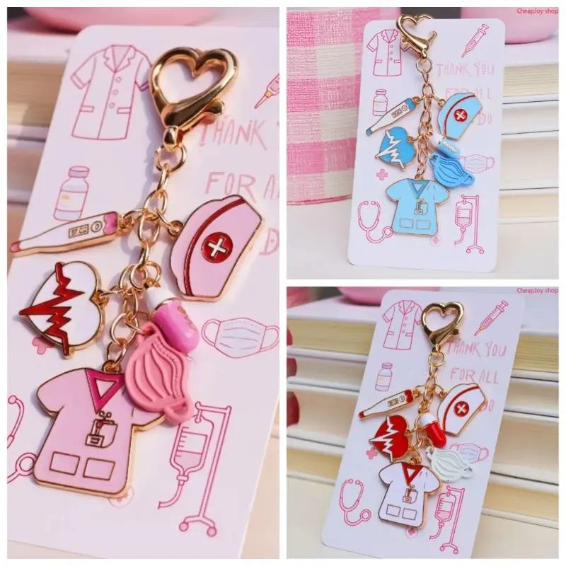 3pcs Nurse Appreciation Keychain, Adorable heart style with delicate medical charms, meaningful daily accessory, thoughtful thank-you gift for female nurses and healthcare workers, ideal present for Nurse Week celebrations