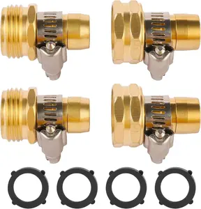 2 Set Brass Garden Hose Repair Connector Kit with Clamps, Fit for 3/4" or 5/8" Garden Hose Fittings, Male and Female Garden Water Hose Repair Kit (3/4" GHT Garden Hose Adapter)
