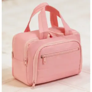 New vertical travel cosmetic bag, large capacity with multiple compartments, equipped with a handle, featuring layered and divided storage design, organizer bag for beauty tools and skincare products, travel and business wash bag