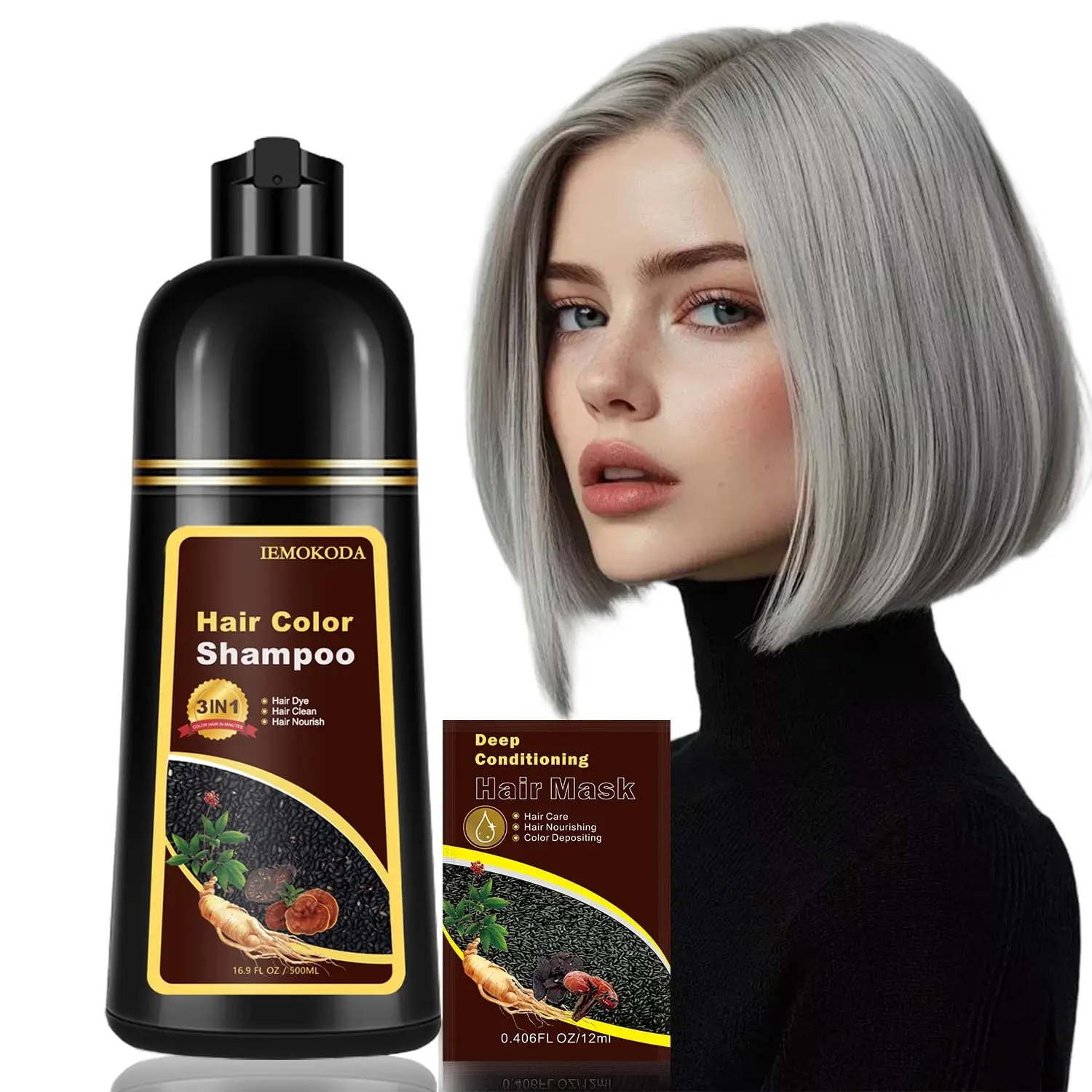 Salon-Quality 3-in-1 Natural Coffee Hair Dye Shampoo, Plant Extract Formula for Gray Coverage, 10-15 Min Long-Lasting Color, Paraben-Free Moisturizing Haircare for Men & Women, 16.9 Fl Oz, Shampoo Format For Easy Home Use