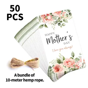 Mother's Day Gift Tags, 50pcs Rose & Floral Design, Ribbon Hanging Decor for Gifts, Party, Tree, Fireplace, Floral Gift Tags