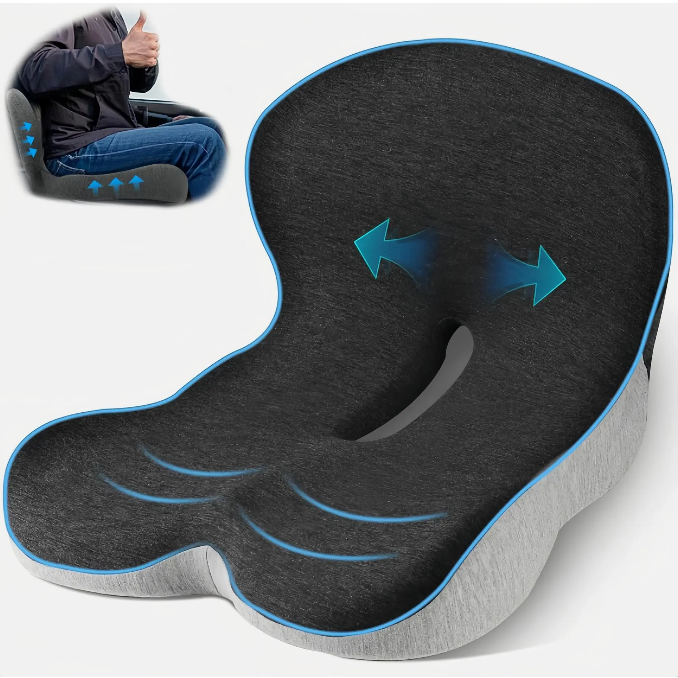 Ergonomic Lumbar Support Pillow and Memory Foam Seat Cushion Set, Unisex Back Pad for Sciatica Relief, Chair Compatible for Office, Car, and Travel, Ergo Shape, Office Travel