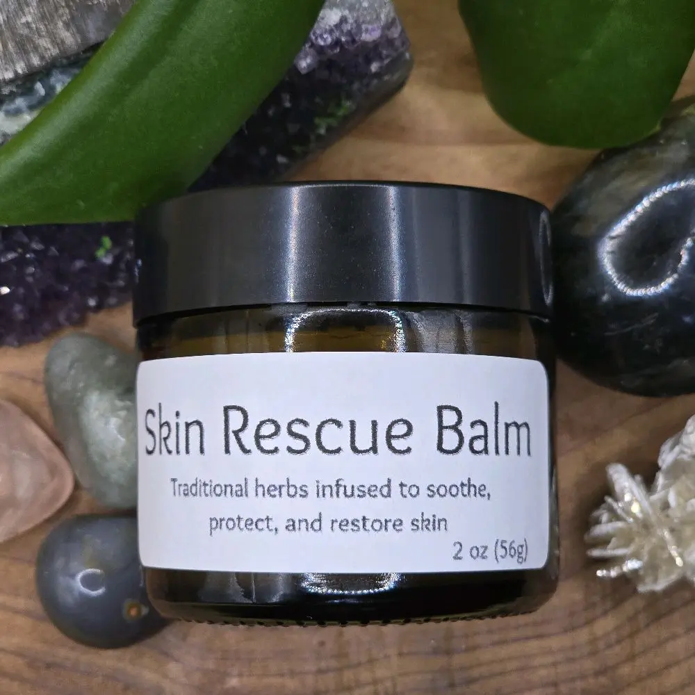 Herbal Skin Rescue Balm (2 oz/56g) - Coconut, Lemon & Chamomile Infused Traditional Herbs for Body Care, Soothing, Restoring & Protecting Skin
