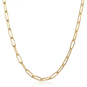 4mm Paperclip Necklace For Women Girls Gold Plated Stainless Steel Cable Chain 18inch