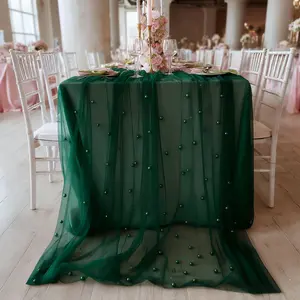 1/2/3-piece pack, 161*302cm, dark green with pearl tulle, suitable for DIY gift wrapping, wedding arch/dessert table decorations, indoor and outdoor holiday party table/chair back ribbon decorations, perfect for Eid/Easter.