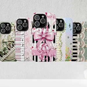 Cute Piano Bow Phone Case, Coquette Music Aesthetic Tough Case for iPhone 16 15 14 13 12 11 Pro Max & Samsung Galaxy, Floral Keyboard Protective Cover
