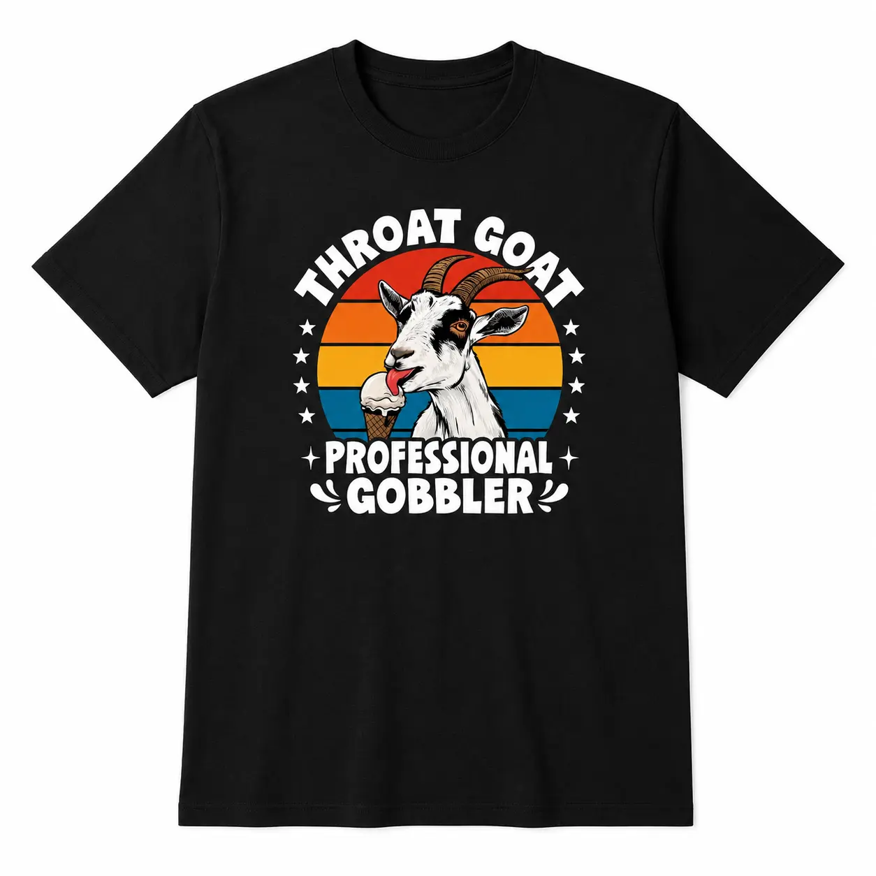 Funny Throat Goat Graphic T-Shirt Professional Gobbler Goat Humor Tee Black Short Sleeve Crew Neck Retro Animal Graphic Shirt Cheeky Adult Humor Casual Novelty Gift Top