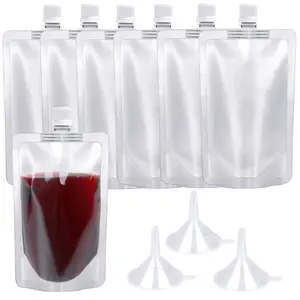 24 PCS 8 Oz Concealable Reusable Leak-Proof Food Grade Plastic Drink Pouches with 3 Funnels for Travel and Outdoor Sports