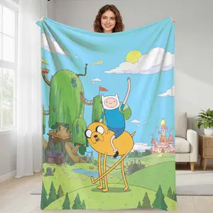 Adventure Time Friends Flannel Blanket Cartoon Landscape Print Soft Cozy Lightweight Warm Throw Perfect for Sofa Bedroom Living Room Travel Gift