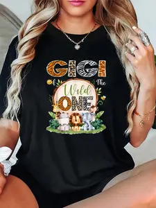 100% Cotton Unisex Gigi Of The Wild One 1St Birthday Safari Animals Lover T-Shirt，Autumn women's short-sleeved, Thanksgiving and Halloween maple leaf pattern T-shirt