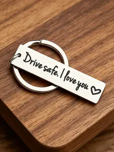 Couple Keychain Drive Safe I Love You, Stainless Steel Key Ring, Love Reminder Gift for Boyfriend Girlfriend, Perfect Romantic Accessory, Heart Design Keychain