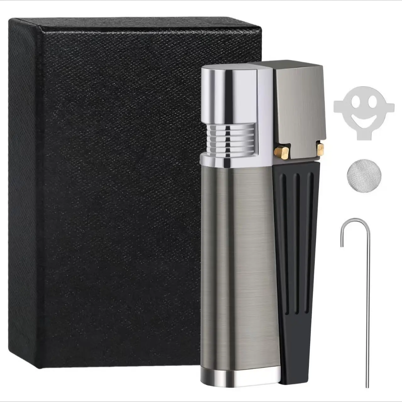 (Butane Gas Not Contained) Adjustable Flame Cool Metal Lighter - Portable Fire Starter with Adjustable Angle, Built-in Ignition, Durable Construction for Camping, BBQ, Adjustable Flame Lighter