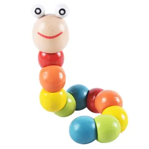 Colorful Transformable Twisted Insect Caterpillar Animal Doll Wooden Intelligence Toy for Early Education and Brain Development for 0-3 Year Old Babies