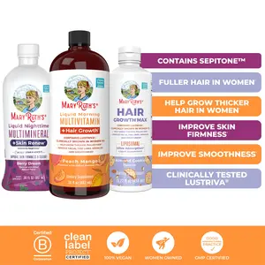 MaryRuth's Daily Wellness + Hair & Skin Support Bundle - Liquid Morning Multivitamin + Hair Growth 30oz - Liquid Nighttime Multimineral + Skin Renew 30oz - Hair Growth Max 15.22 oz