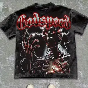 Godspeed Demon Lightning Tee, Heavy Cotton Y2K Streetwear Shirt, Gothic Fire Sword Graphic Tee