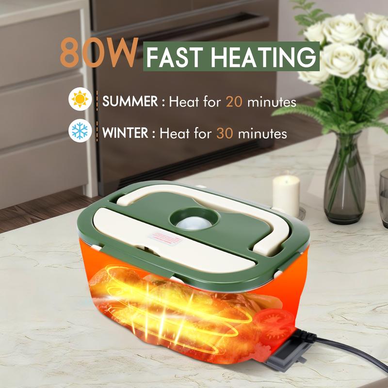 AOSION Electric Heated Lunch Box for Adults, 4 IN 1 Heating Lunch Box with 2 Pack 1.5L Container, 80W Lonchera Eléctrica Portátil, Food Warmer for Car/Truck/Office, Gift for Men (Green)