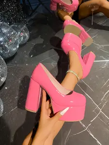 Fashion High-Quality Women's European Style Plus Size Nightclub Sexy High Heels Waterproof PU Leather Single Shoes Ultra-High Heel