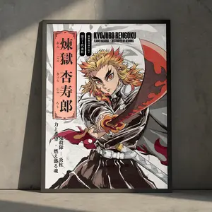 [ ANIME POSTER UNFRAMED - SALE UP TO 45% ] Demon Slayer Anime Manga Poster Print, Rengoku Vintage Japanese Wall Decor, Flame Hashira Anime Aesthetic, TikTok Demon Slayer Art