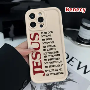 Red Jesus text Pattern TPU Phone Case for iPhone 17 Pro Max 17 Air Shockproof Drop Protection Rugged Durable Silicone Cover Cellphone Protective Casing