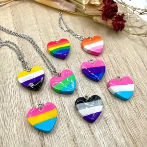 Pride heart necklaces -chain (around 16in)